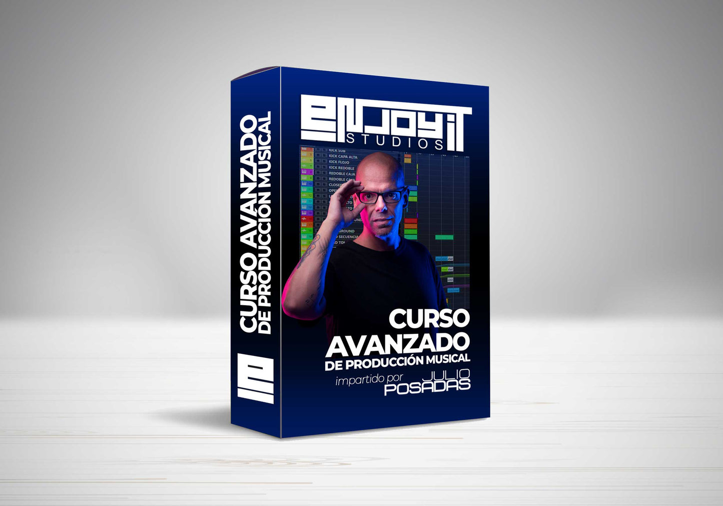 Caja Curso Avanzado de Producción Musical, impartido por Julio Posadas. Mejora tus técnicas y lleva tu sonido más allá con los trucos y consejos de Julio Posadas, profesional con más de 36 años en la indústria musical.